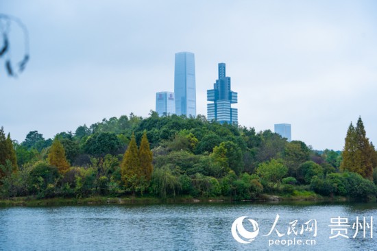 城市地標(biāo)與綠水青山相得益彰。人民網(wǎng) 陽茜攝