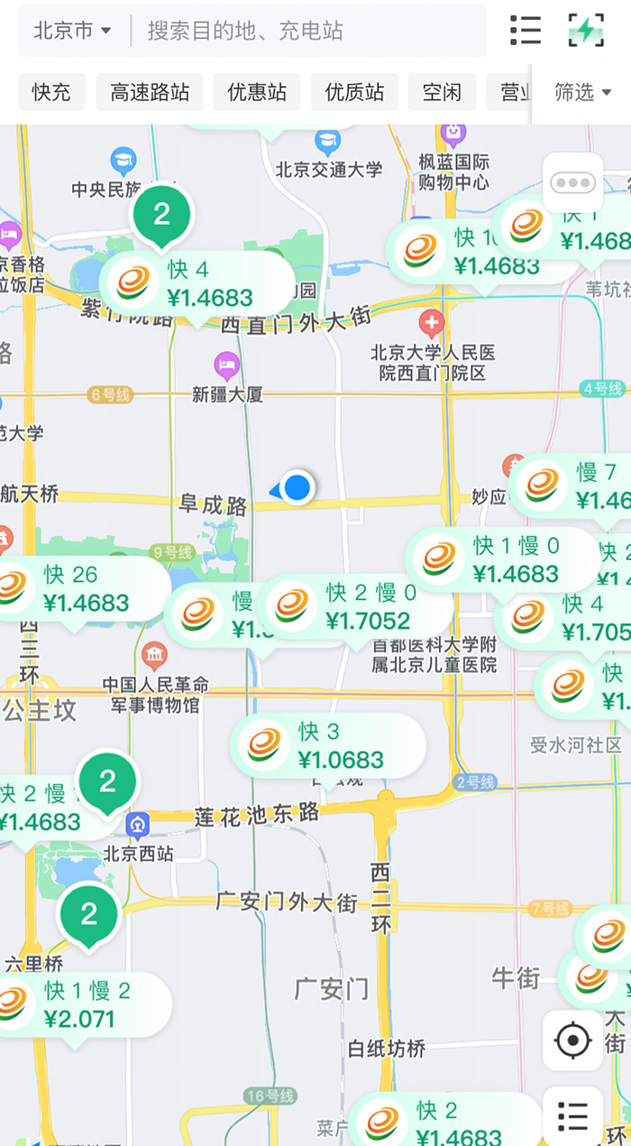中新財經(jīng)查詢相關充電APP發(fā)現(xiàn)，電價平峰時段，快充樁的價格普遍在1.4元度左右。