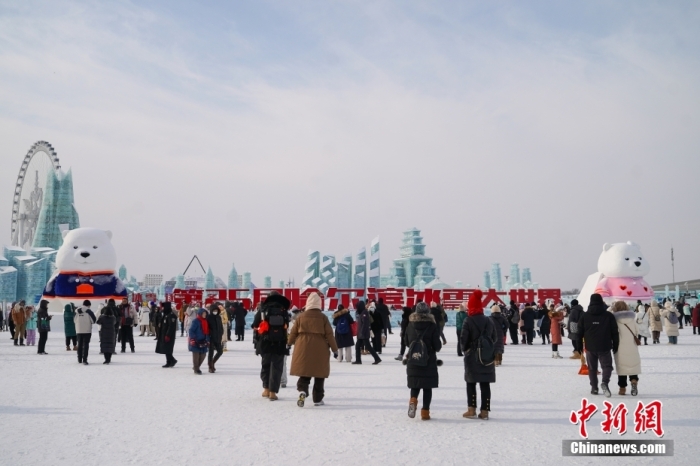 1月4日，第25屆哈爾濱冰雪大世界內(nèi)的冰雕吸引游客觀看。白天的冰雪大世界，游客仿佛置身現(xiàn)實(shí)版“冰雪奇緣”。<a target='_blank' href='/'><p  align=