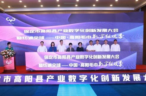高陽縣產業(yè)數字化創(chuàng)新發(fā)展大會暨毛巾數字狂歡季啟動。班靜怡攝