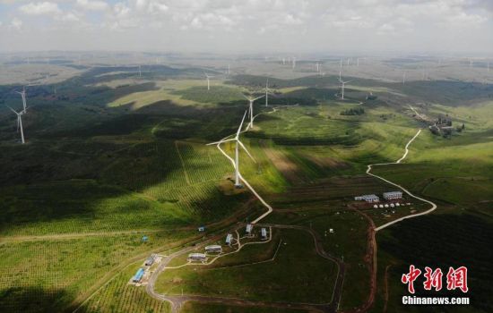 6月28日，河北張家口張北草原上大片風(fēng)力發(fā)電的“風(fēng)車”規(guī)模宏大。 中新社記者 楊艷敏 攝