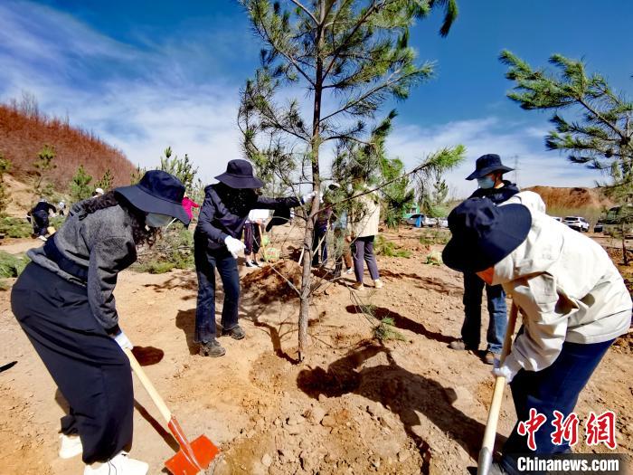 圖為西寧市城東區(qū)干部職工參加義務(wù)植樹?！?zhí)砀?攝