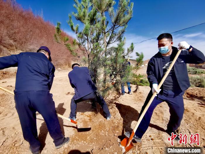 圖為西寧市城東區(qū)義務(wù)植樹活動現(xiàn)場?！?zhí)砀?攝