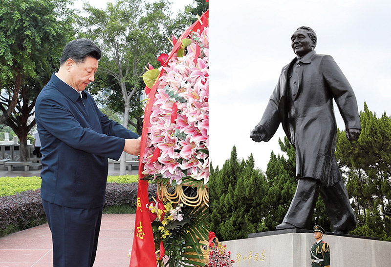 2020年10月14日，習(xí)近平總書(shū)記向深圳蓮花山公園鄧小平同志銅像敬獻(xiàn)花籃。