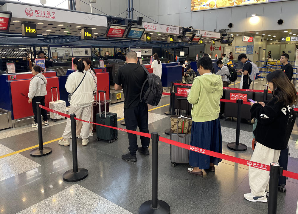 旅客在首都機場排隊辦理登機手續(xù)。人民網記者 喬雪峰攝