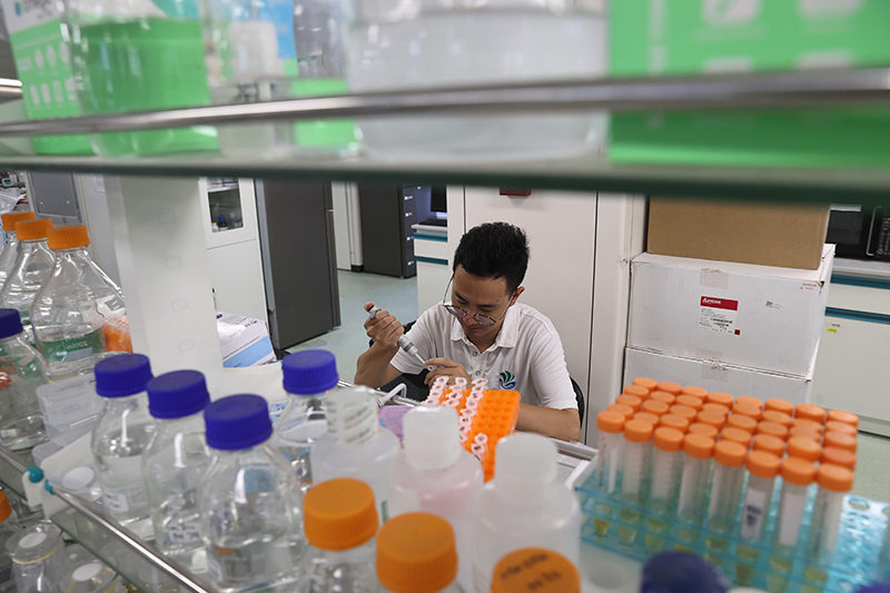 在三亞崖州灣科技城，一名青年科技工作者正在進(jìn)行科研工作。