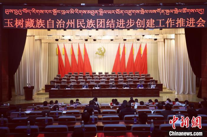 圖為玉樹州民族團結(jié)進步創(chuàng)建工作推進會現(xiàn)場?！『F龍 攝