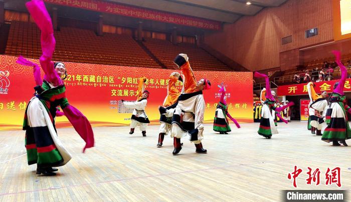 圖為西藏老年舞蹈隊(duì)齊跳傳統(tǒng)鍋莊舞?！∝暽＠?攝