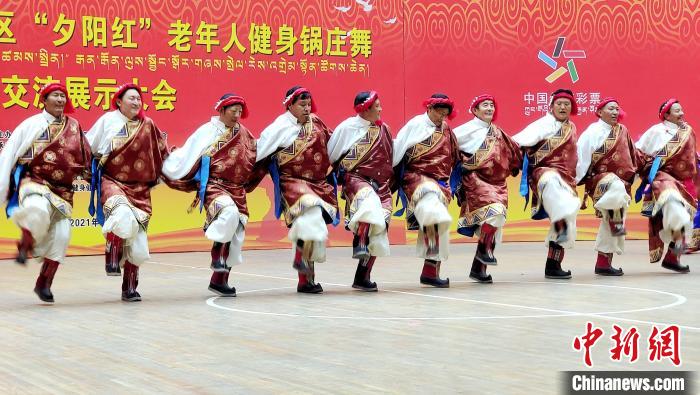 圖為西藏老年舞蹈隊(duì)齊跳傳統(tǒng)鍋莊舞?！∝暽＠?攝