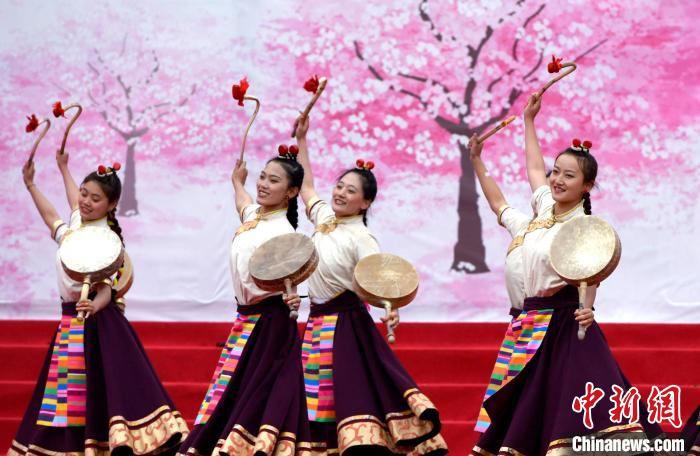 3月28日，西藏林芝第二十屆桃花旅游文化節(jié)開(kāi)幕式上的文藝表演?！±盍?攝