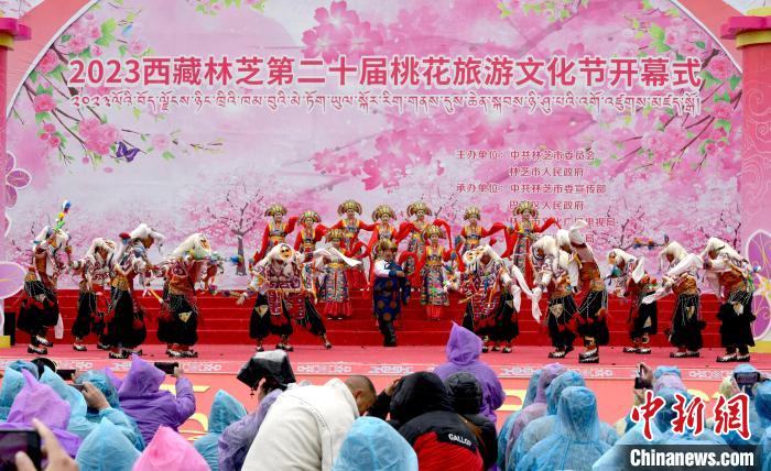 3月28日，西藏林芝第二十屆桃花旅游文化節(jié)開(kāi)幕式上的文藝表演?！±盍?攝