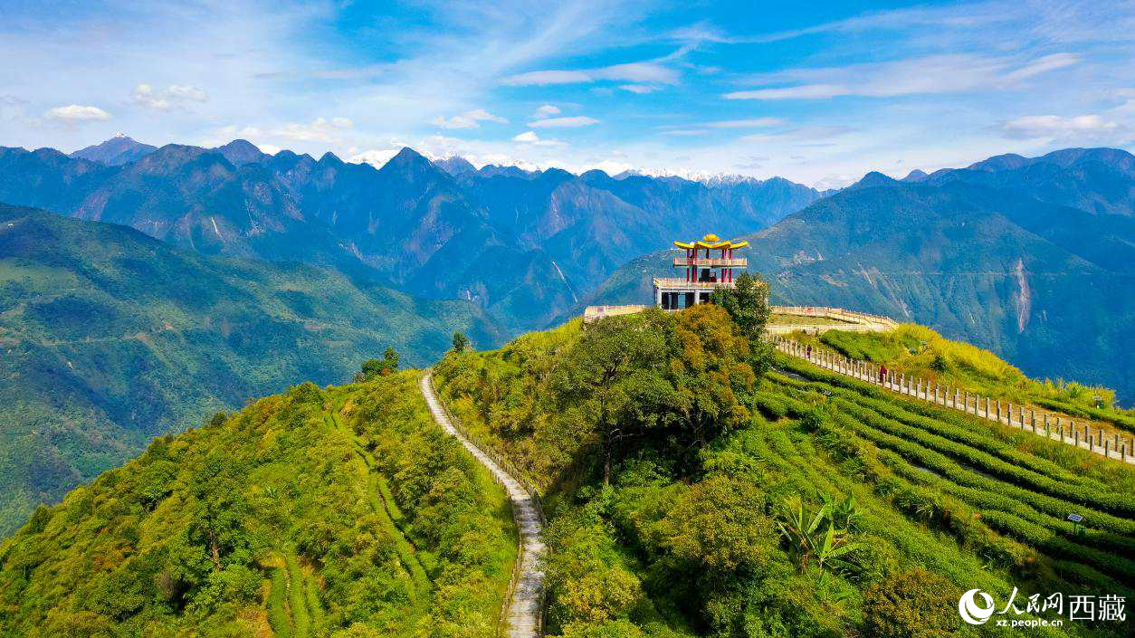 無(wú)人機(jī)航拍墨脫縣格林村蓮花觀景臺(tái)。人民網(wǎng)記者 次仁羅布攝